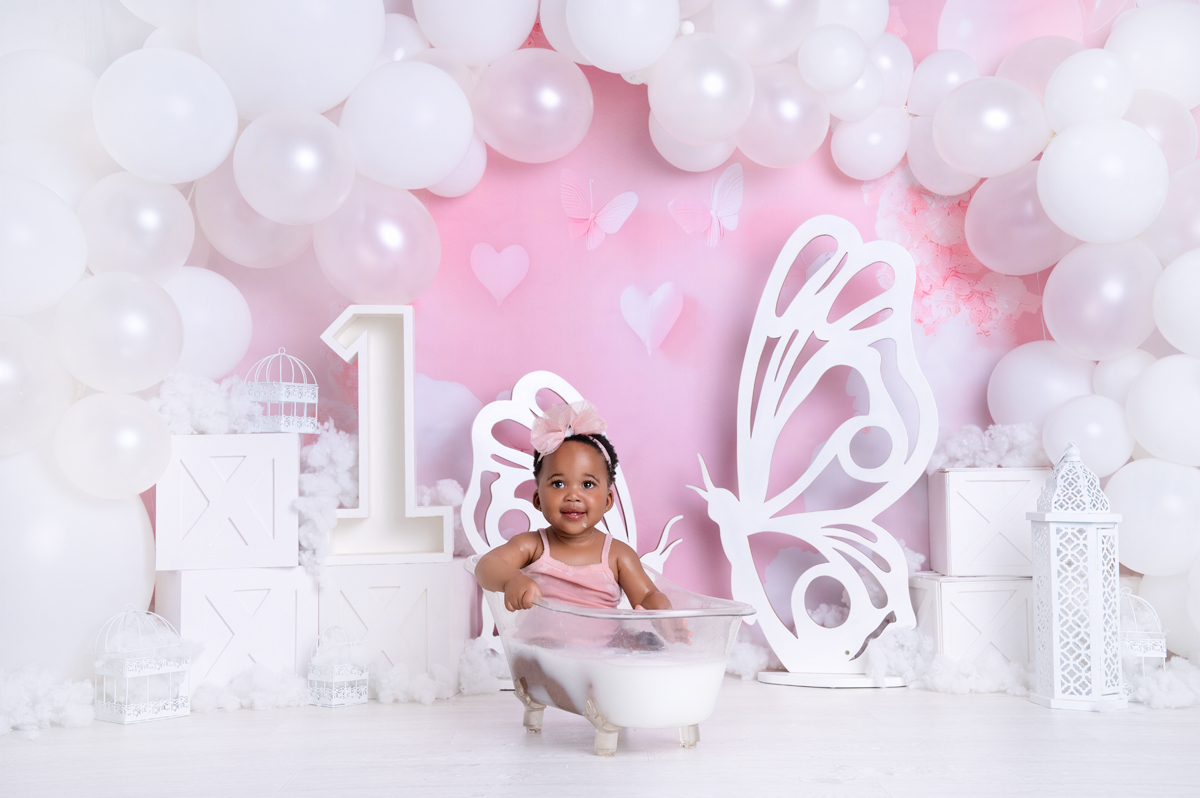 pink white cake smash backdrop