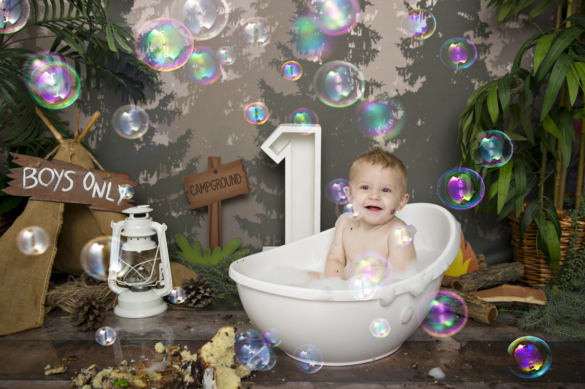 baby in milk-bath setup