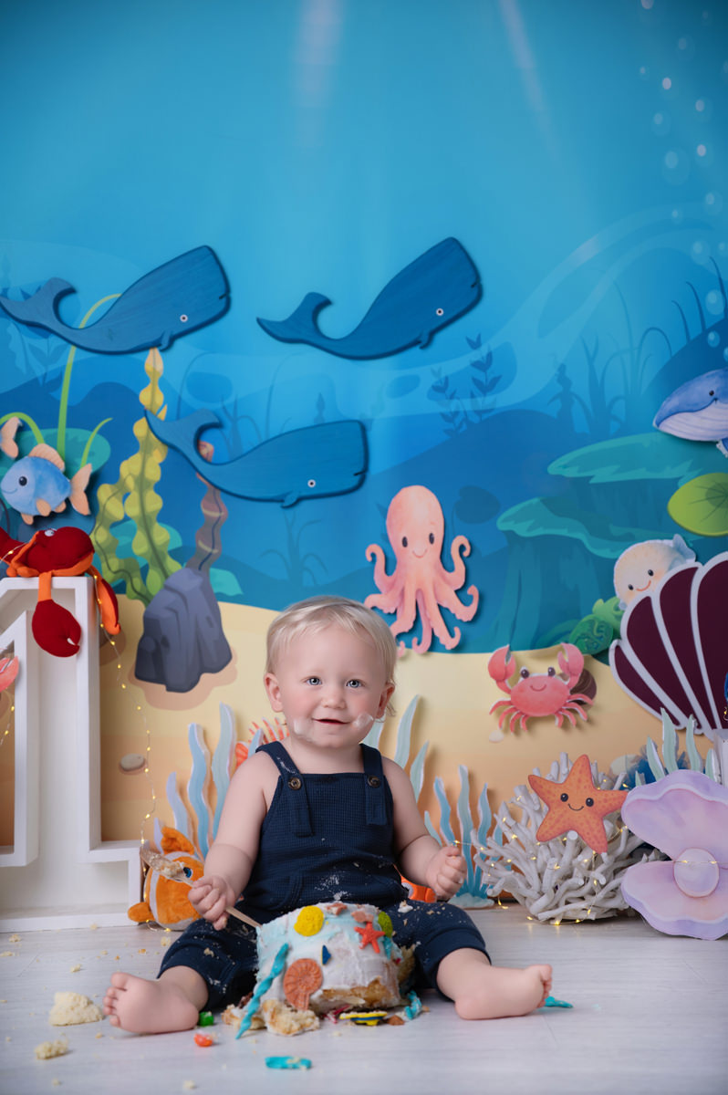 baby on under the sea cake smash