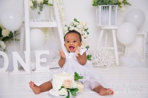 all white cake smash