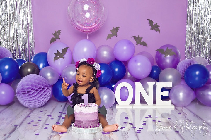 purple cake smash photoshoot