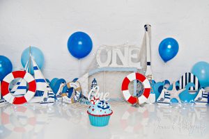 red white and blue first birthday nautical cake smash