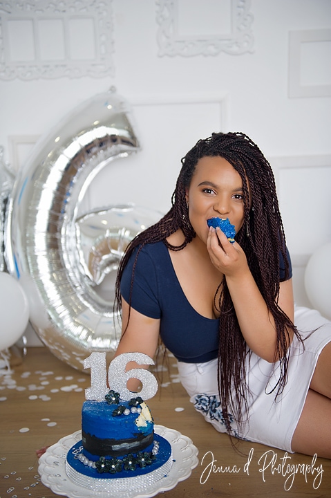 16th birthday cake smash photo shoot
