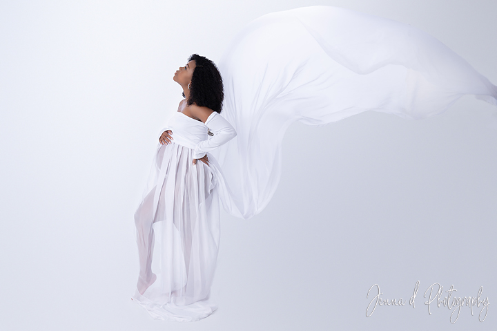 maternity studio shoot white flowy dress