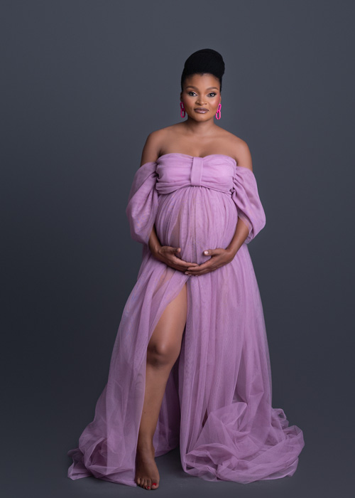 pregnant lady in pink dress