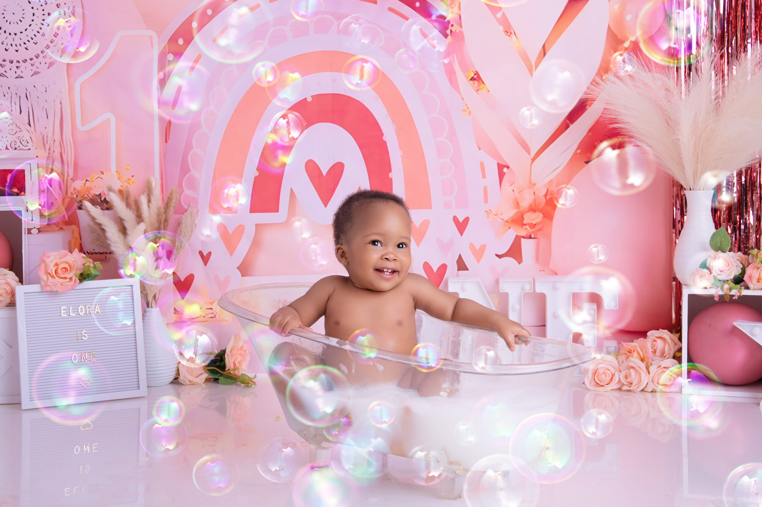 baby taking a milk bath