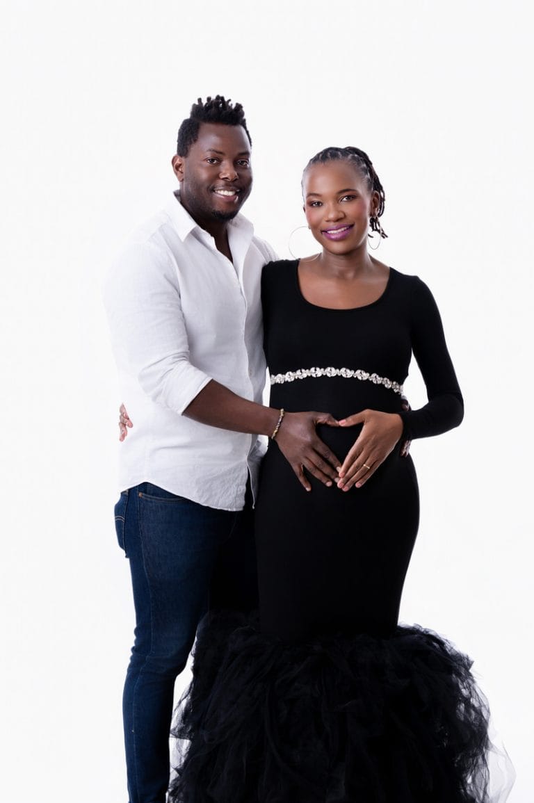 Maternity photoshoot in Pretoria studio — black gown solo portrait