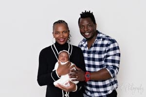 Nomthandazo with mom Barbara and dad Chisomo during newborn photoshoot in Pretoria studio