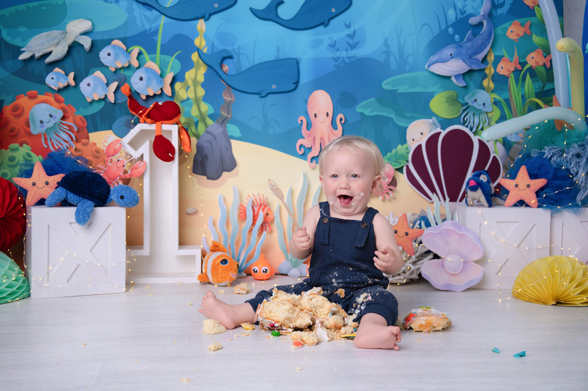 baby on under the sea cake smash
